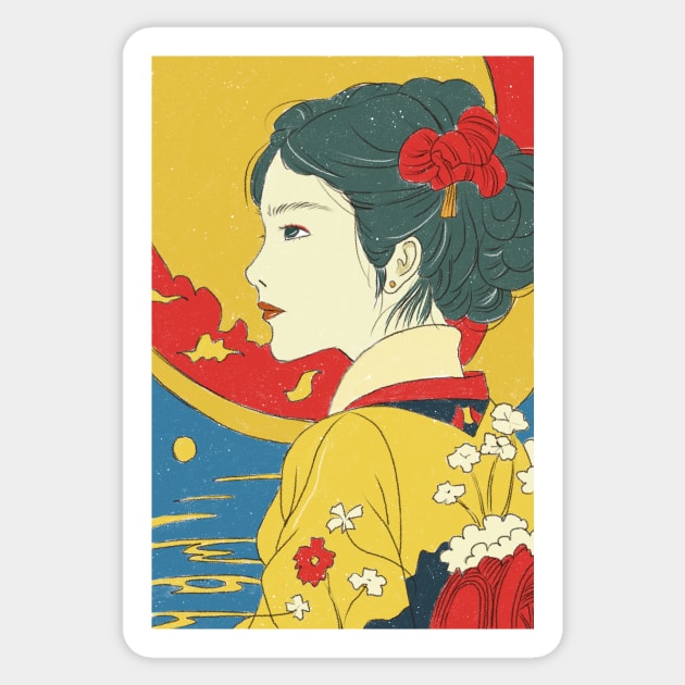 Determined Japanese girl in the midst of sweltering heat Sticker by SeePair